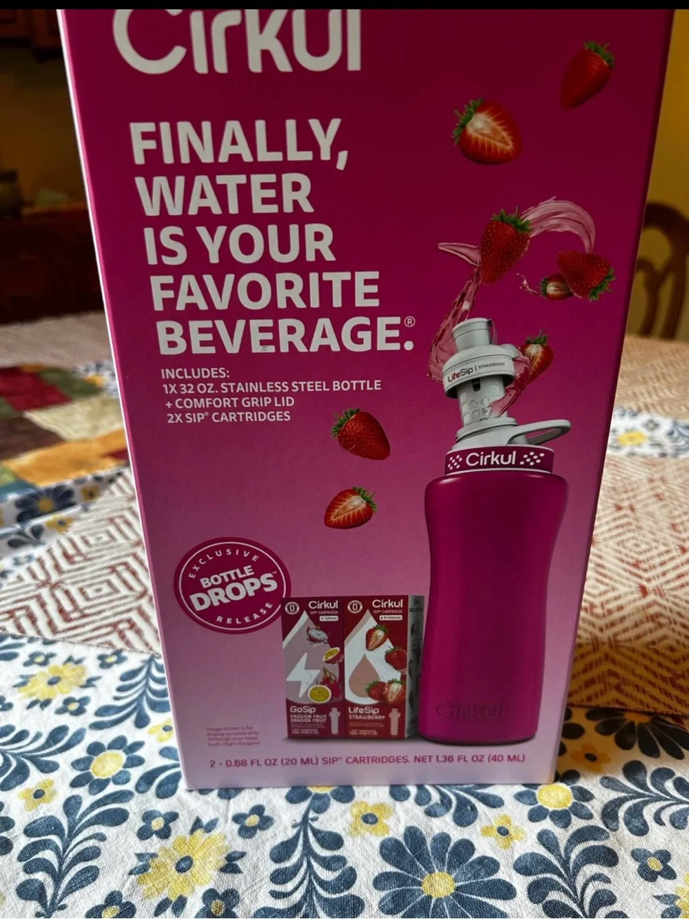 Cirkul 32oz Pink Stainless Steel Water Bottle Starter Kit + 2 Sip Cartridges
